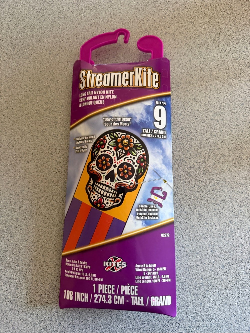 New StreamerKite Day of the Dead Skull 9' SkyTails Long Tail Nylon Kite Kit